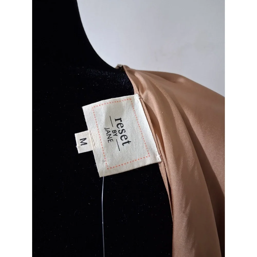 Reset by Jane Champagne Satin Draped Twist Front V-Back Midi Dress Womens Size M